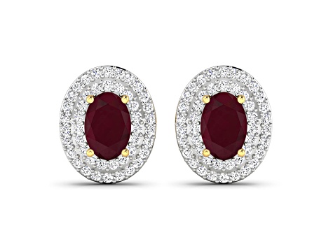 Red Ruby and White Diamond 14K Yellow Gold Stud Earrings