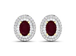Red Ruby and White Diamond 14K Yellow Gold Stud Earrings
