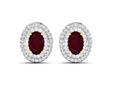 Red Ruby and White Diamond 14K Yellow Gold Stud Earrings