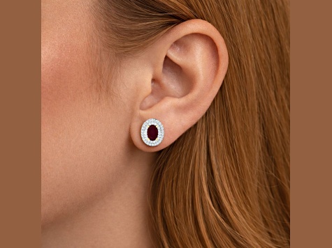 Red Ruby and White Diamond 14K Yellow Gold Stud Earrings