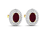 Red Ruby and White Diamond 14K Yellow Gold Stud Earrings