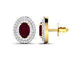Red Ruby and White Diamond 14K Yellow Gold Stud Earrings