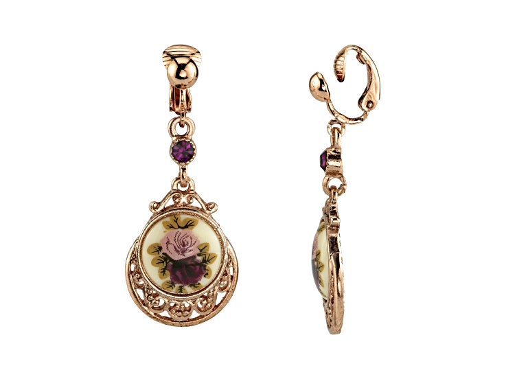 1928 Jewelry Rose Gold Tone Flower Clip Drop Earrings
