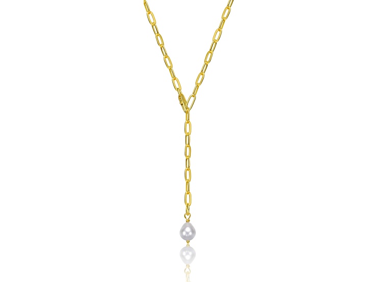 White Freshwater Pearl, 14K Gold Plated over Sterling Silver Y-Style Necklace
