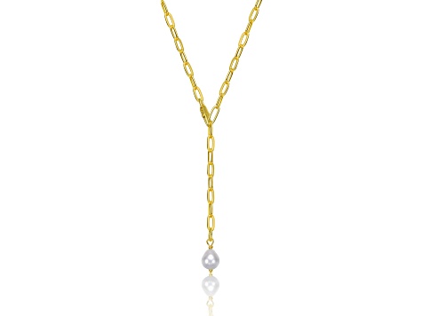 White Freshwater Pearl, 14K Gold Plated over Sterling Silver Y-Style Necklace