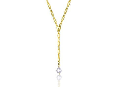 White Freshwater Pearl, 14K Gold Plated over Sterling Silver Y-Style Necklace
