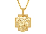Yellow Ion-Plated Stainless Steel Jesus Head Cross Pendant With Chain