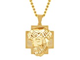 Yellow Ion-Plated Stainless Steel Jesus Head Cross Pendant With Chain