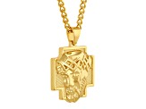 Yellow Ion-Plated Stainless Steel Jesus Head Cross Pendant With Chain