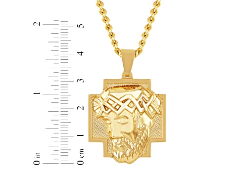 Yellow Ion-Plated Stainless Steel Jesus Head Cross Pendant With Chain