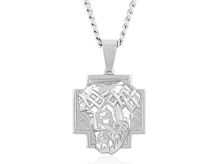 Stainless Steel Jesus Head Cross Pendant With Chain