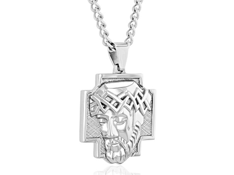 Stainless Steel Jesus Head Cross Pendant With Chain