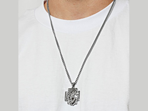 Stainless Steel Jesus Head Cross Pendant With Chain