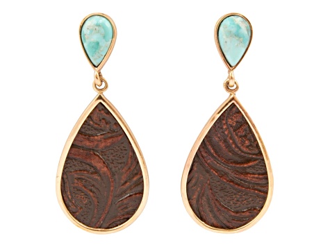 Barse Jewelry Composite Turquoise Rosette Leather & Gold Tone Dangle Earrings