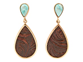 Barse Jewelry Composite Turquoise Rosette Leather & Gold Tone Dangle Earrings