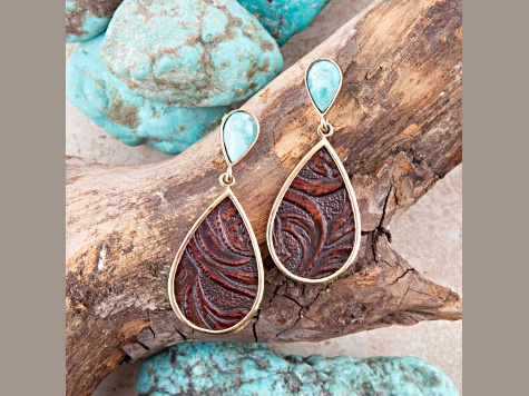 Barse Jewelry Composite Turquoise Rosette Leather & Gold Tone Dangle Earrings