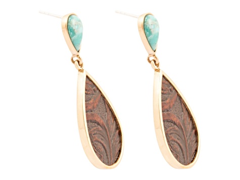 Barse Jewelry Composite Turquoise Rosette Leather & Gold Tone Dangle Earrings