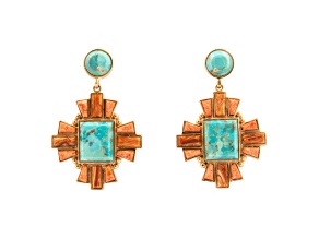 Barse Jewelry Composite Turquoise With Opal & Coral Gold Tone Santa Fe Cross Dangle Earrings