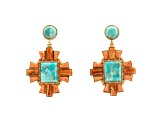 Barse Jewelry Composite Turquoise With Opal & Coral Gold Tone Santa Fe Cross Dangle Earrings
