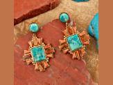 Barse Jewelry Composite Turquoise With Opal & Coral Gold Tone Santa Fe Cross Dangle Earrings
