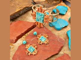 Barse Jewelry Composite Turquoise With Opal & Coral Gold Tone Santa Fe Cross Dangle Earrings