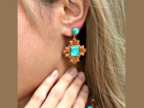 Barse Jewelry Composite Turquoise With Opal & Coral Gold Tone Santa Fe Cross Dangle Earrings