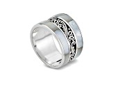 Silver Treasures by Samuel B. Mother-Of-Pearl Inlay Sterling Silver Scrollwork Design Ring