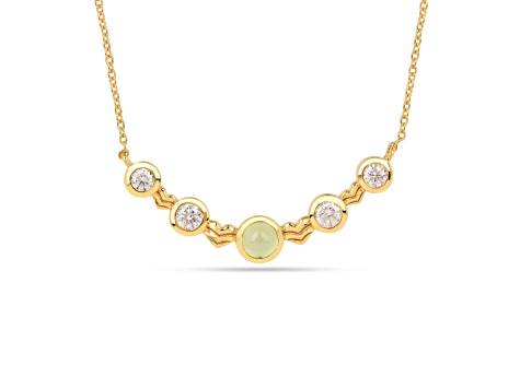 Peridot Cabochon with Moissanite Accents 18K Yellow Gold Over Sterling Silver Curved Bar Necklace