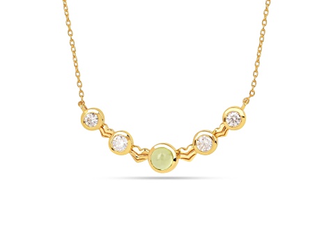Peridot Cabochon with Moissanite Accents 18K Yellow Gold Over Sterling Silver Curved Bar Necklace