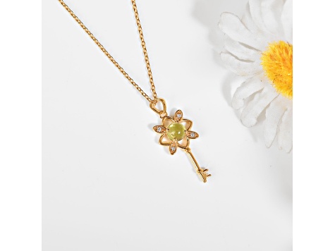Peridot Cabochon with Moissanite Accents 18K Yellow Gold Over Sterling Silver Curved Bar Necklace