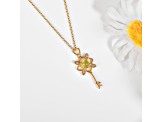 Peridot Cabochon with Moissanite Accents 18K Yellow Gold Over Sterling Silver Curved Bar Necklace