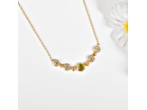 Peridot Cabochon with Moissanite Accents 18K Yellow Gold Over Sterling Silver Curved Bar Necklace