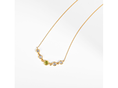 Peridot Cabochon with Moissanite Accents 18K Yellow Gold Over Sterling Silver Curved Bar Necklace