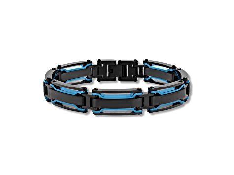 Ion-Plated Black and Blue Stainless Steel Link Bracelet