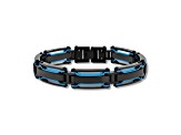 Ion-Plated Black and Blue Stainless Steel Link Bracelet
