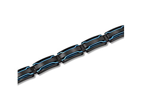Ion-Plated Black and Blue Stainless Steel Link Bracelet