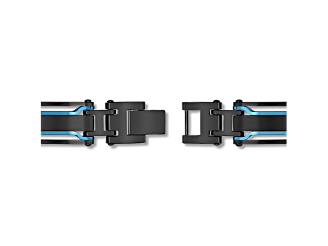 Ion-Plated Black and Blue Stainless Steel Link Bracelet
