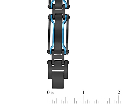 Ion-Plated Black and Blue Stainless Steel Link Bracelet