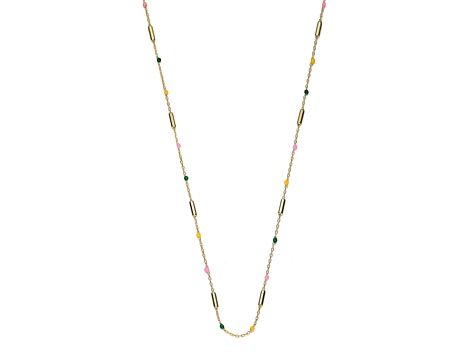 Multicolored Enamel, 14K Gold Plated over Sterling Silver Beaded Necklace for Kids