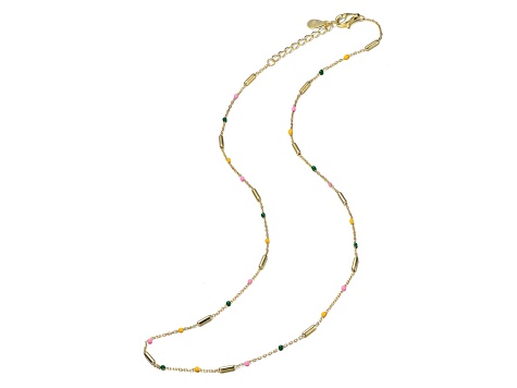 Multicolored Enamel, 14K Gold Plated over Sterling Silver Beaded Necklace for Kids