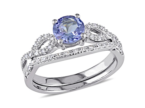 Tanzanite and Diamond 10k White Gold Ring 1.14ctw