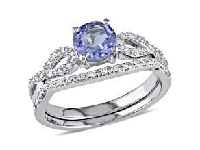 Tanzanite and Diamond 10k White Gold Ring 1.14ctw