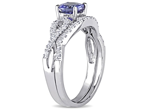 Tanzanite and Diamond 10k White Gold Ring 1.14ctw