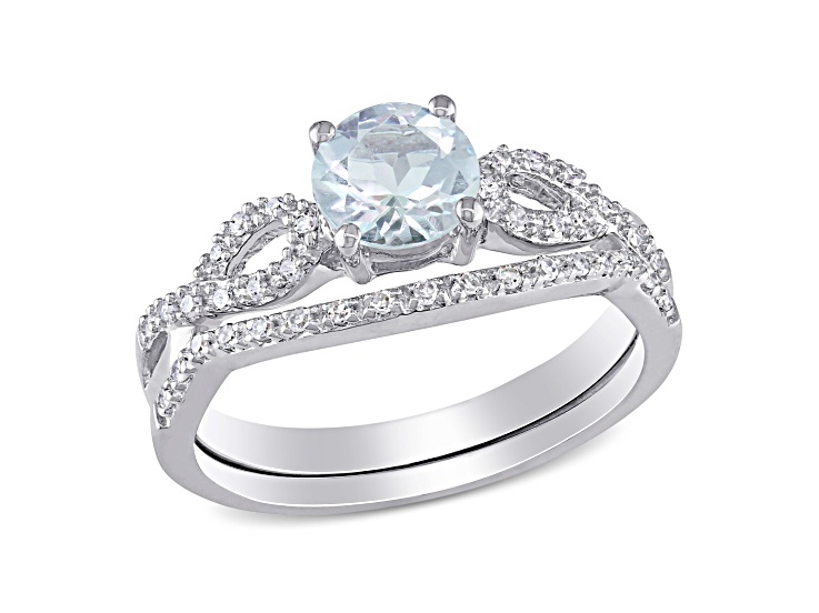 Aquamarine and Diamond 10K White Gold Ring 0.84ctw