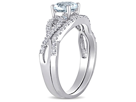 Aquamarine and Diamond 10K White Gold Ring 0.84ctw