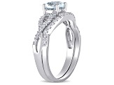 Aquamarine and Diamond 10K White Gold Ring 0.84ctw