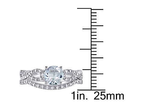 Aquamarine and Diamond 10K White Gold Ring 0.84ctw