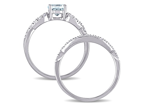 Aquamarine and Diamond 10K White Gold Ring 0.84ctw