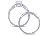 Aquamarine and Diamond 10K White Gold Ring 0.84ctw