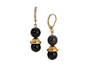 Gold Tone Jet & Gold Beads Drop Leverback Earrings